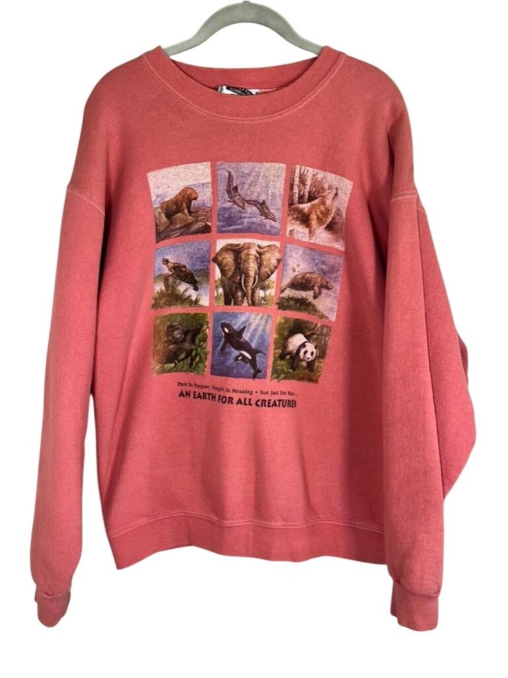 Vintage Animal Graphic Sweatshirt Pink M 80s Wildlife Safari Nature Neutral 90s